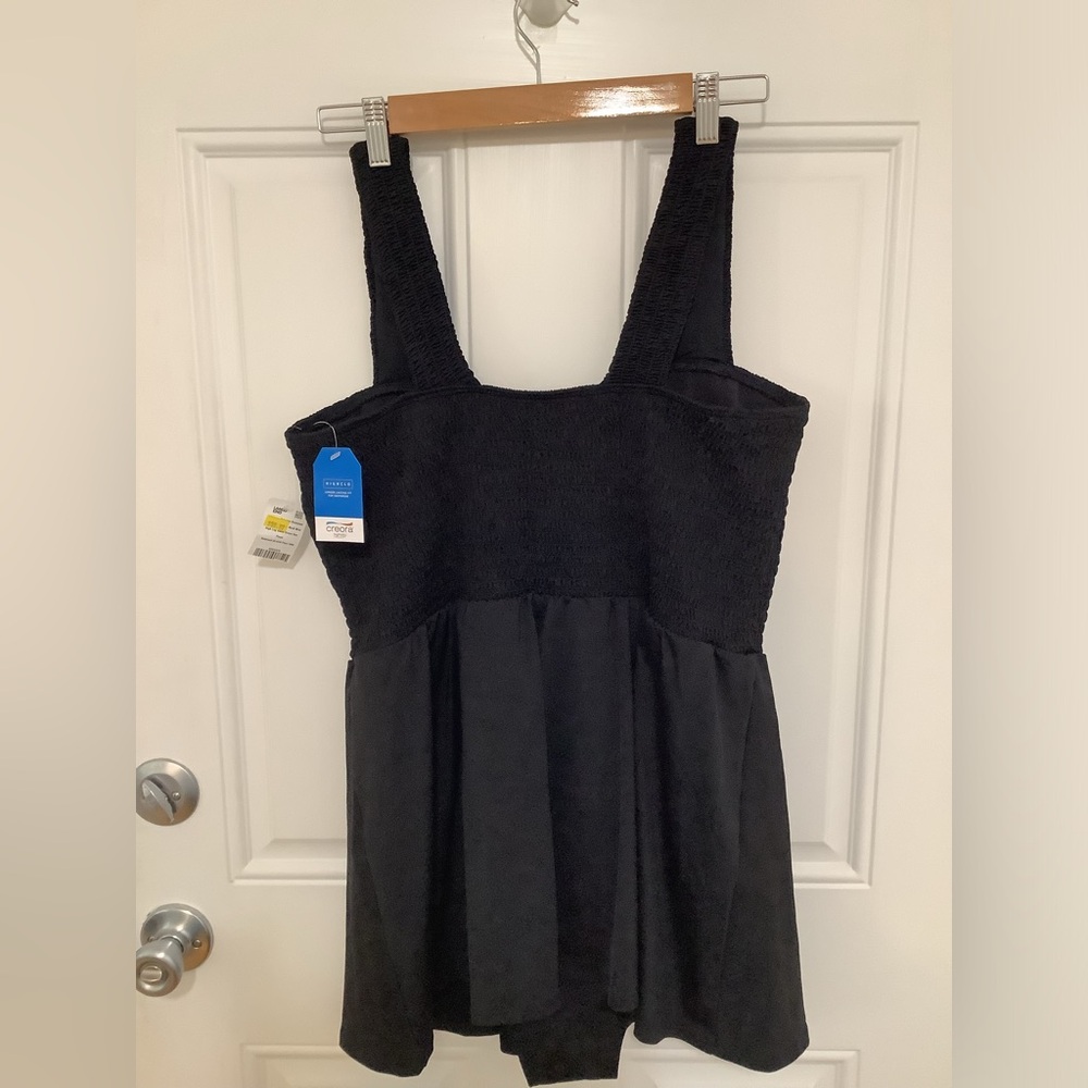 Black Smocked Swim dress with Wide Straps